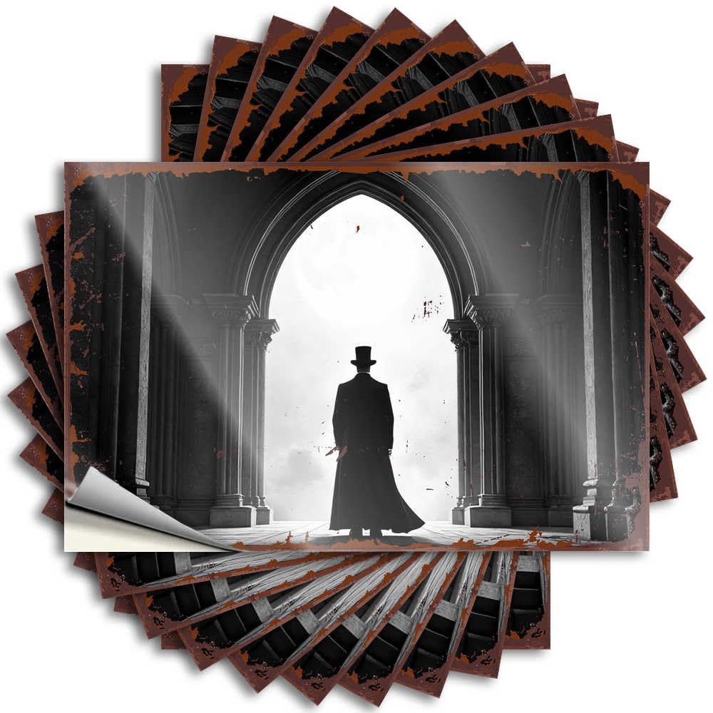 Saying Helmet Fun Silhouette of A Gentleman in Top Hat Standing Before an Arched En for Thankful - Birthday Easy Peel Removable(8X12CM)