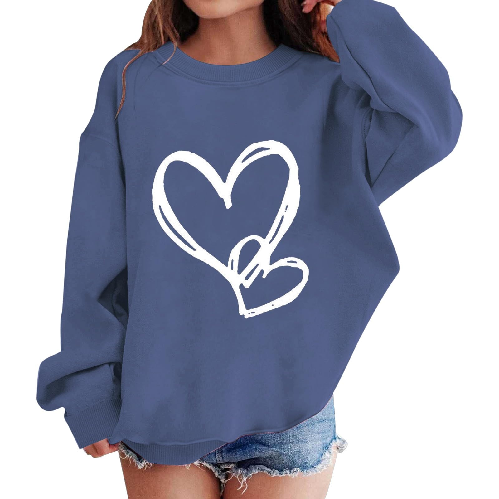 Oversized Preppy Heart Pullover Sweatshirt for Girls (Fall/Winter)
