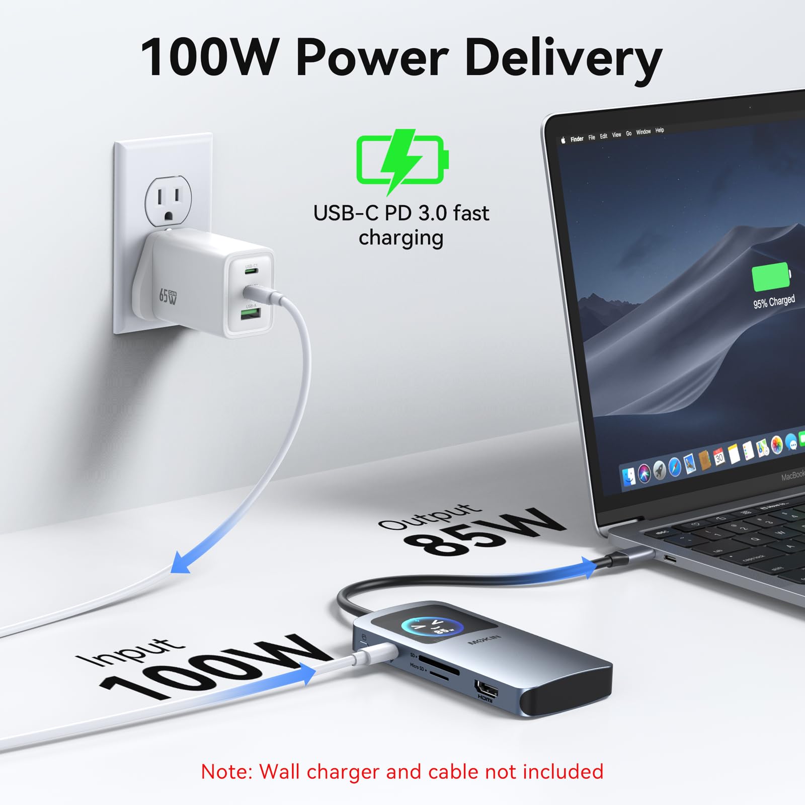 MOKiN USB C Hub 4K@60Hz, 7-in-1 USB C to HDMI Adapter with Smart LCD Display, 100W PD Charging, USB-C 3.0, 2x USB-A 3.0, SD/microSD Card Reader, USBC Multiport Adapter for MacBook/Dell/HP/Lenovo — view 6