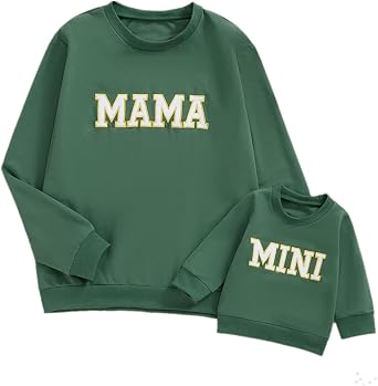 Mommy and Me Letter Print Matching Family Outfits Long Sleeve Crewneck Casual Sweatshirt T-Shirt