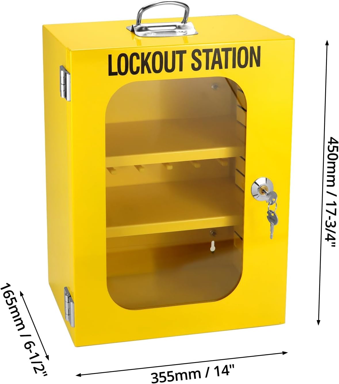 QWORK Lockout Tagout Cabinet, Heavy Duty Station Cabinet with Clear Door & Lock,Wall Mounted Box Cabinet, Steel Construction, Large Capacity Storage for Machine Service, Yellow