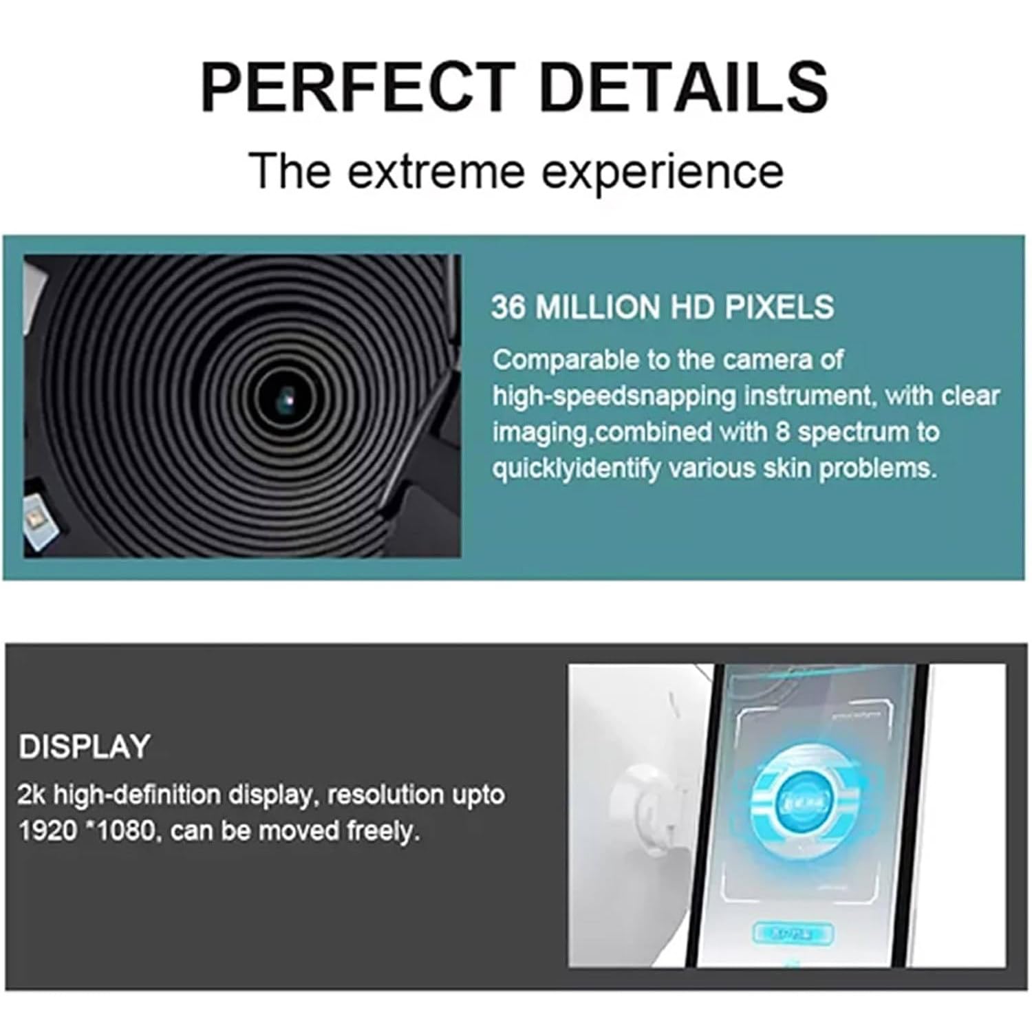 Qiang Smart Skin Detector Analysedetektor,3D-Hautsensor-Scannergerät mit 13,3-Zoll-HD-Bildschirm,KI-Gesichtserkennungstechnologie,8 Spektralanalysen,36 Millionen Pixel,für umfassende Haut,White