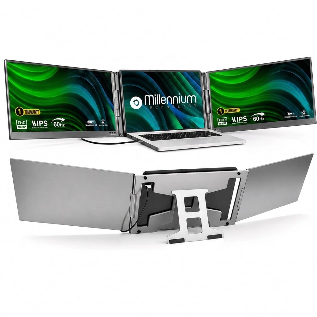 14.0" Tri-Screen Portable Foldable Dual Monitor | Triple Monitor Compatible with Windows & MAC OS (Compatible M1,M2,M3 Chip) | Laptop Screen Extender (14.0 Inch MILS2)-image-15