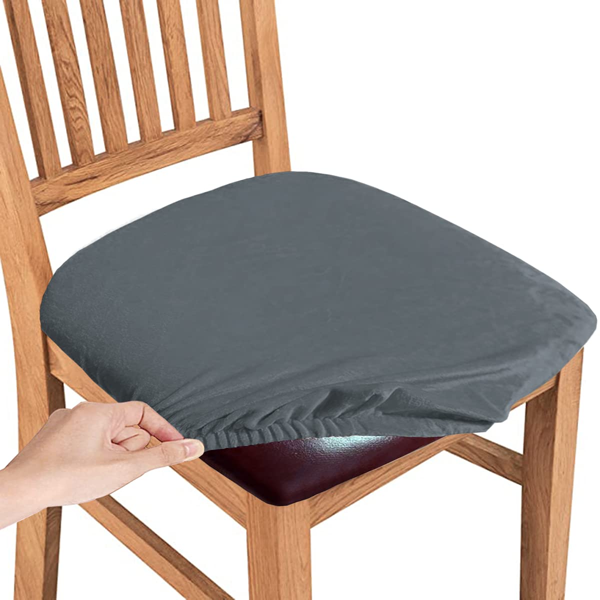 SHILV. HOMEFundas De Terciopelo para Asiento De Silla, Funda De Cojín De Asiento De Silla Lavable Extraíble Elástica con Lazos, Fundas Protectoras De Muebles para Comedor(Gris,Set of 4)