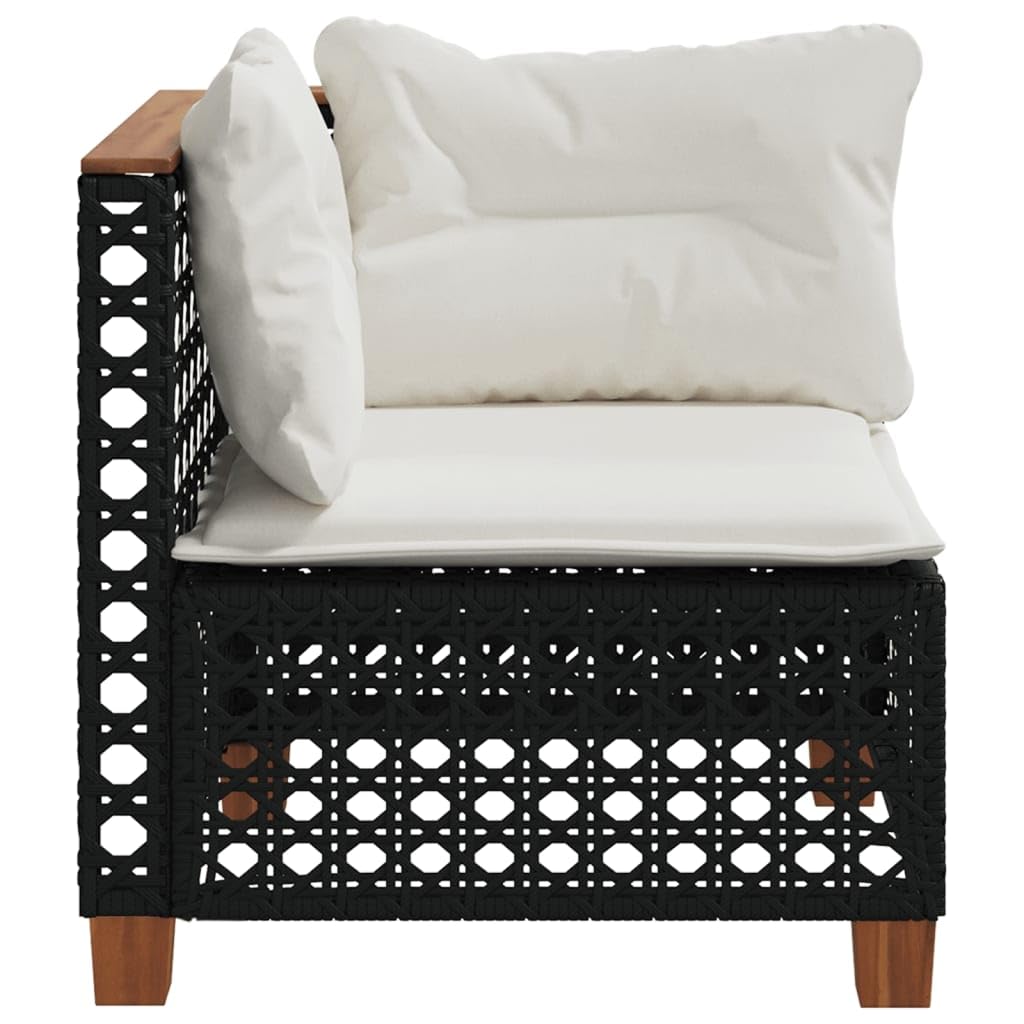 Gecheer Divano Angolare da Giardino Esterno Patio Terrazzo con Cuscini Nero in Polyrattan-PLC343