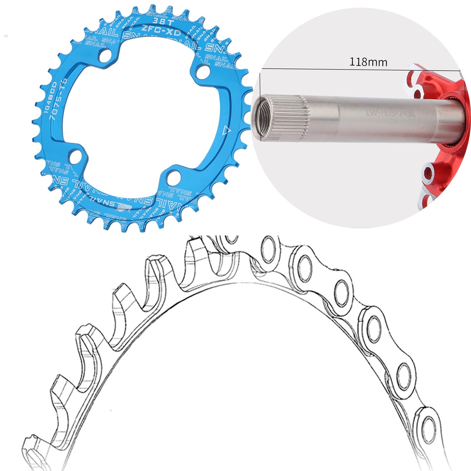 Mountain Bike Hollow Integrated Crankset | Single Speed Crank 170mm, 32T/34T/36T Chainring, BCD 104