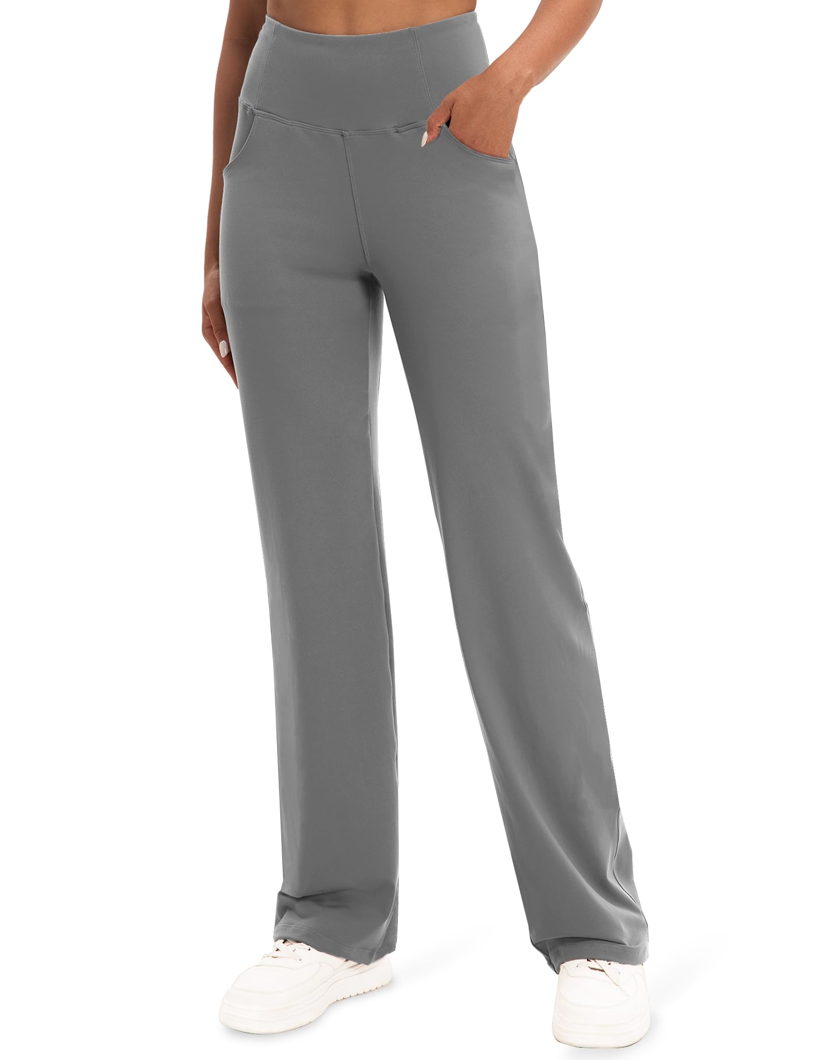 VOOVEEYA Yoga Pants Women with Pockets Tummy Control Leggings Straight Leg High Waist Work Dress Pants Petite Regular
