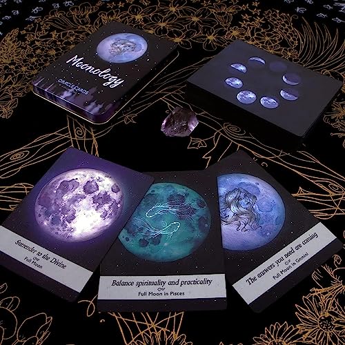 Image of Moonology Oracle Tarot Cards, A 44-Card Deck Gilded Black (Limited Edition), 400 GSM Black Core Cardstock (Style 7)