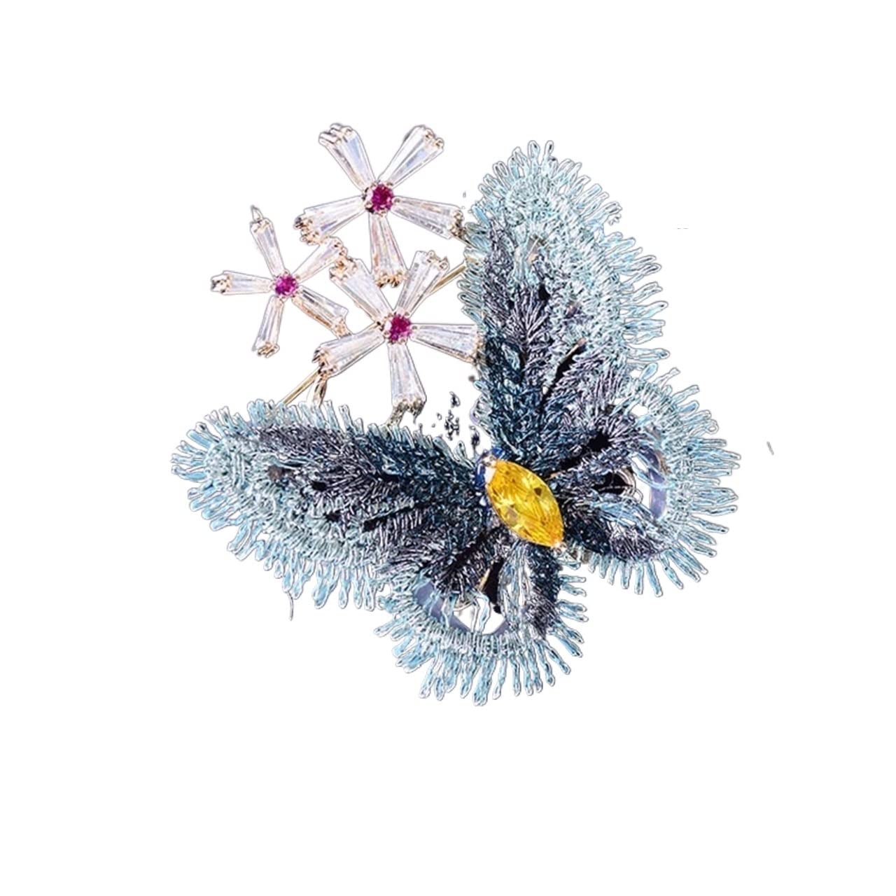 Vintage Stoff-Schmetterlingsbrosche für Frauen mit Zirkonia-Blume