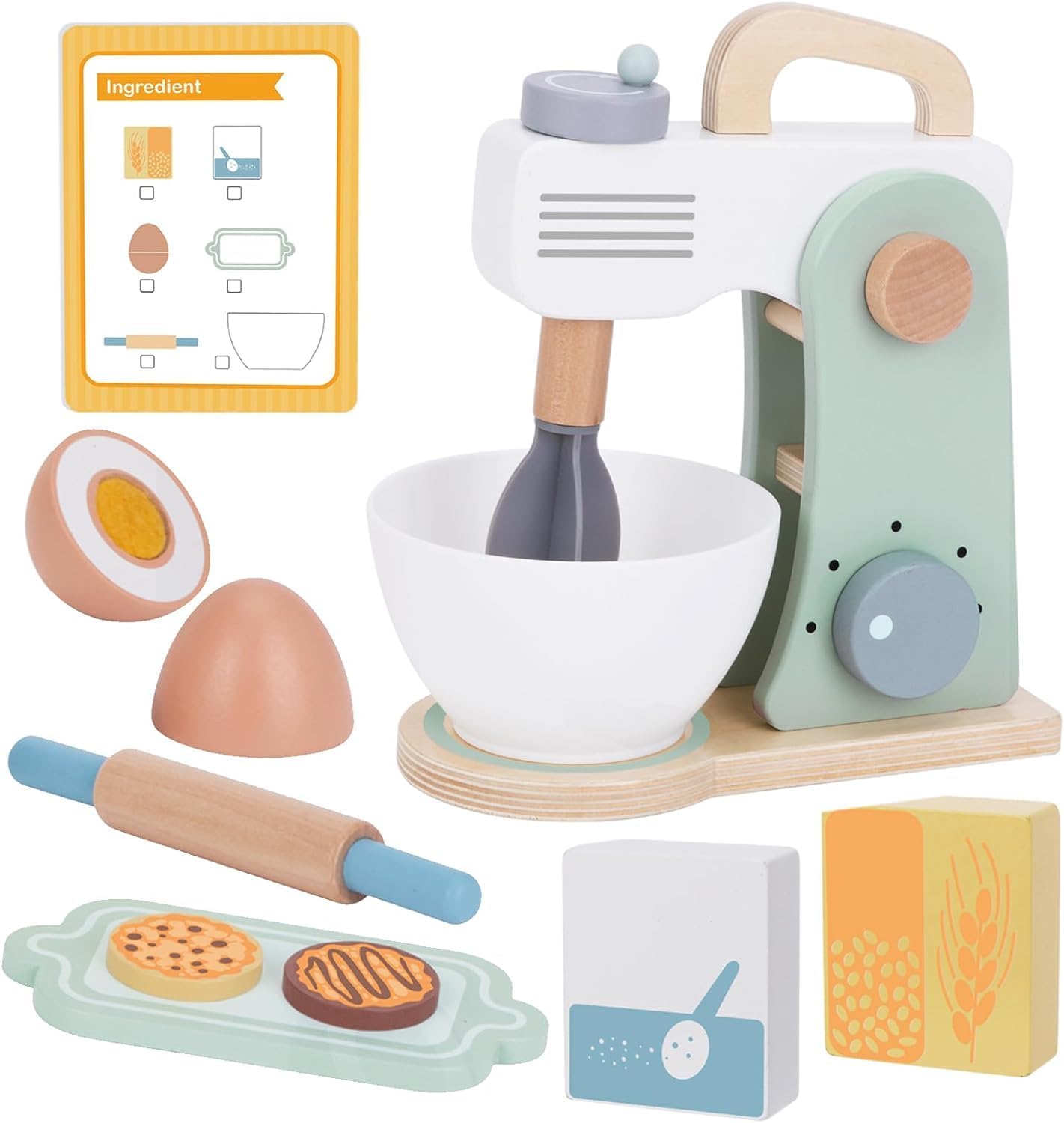 Madrechan Play Kitchen Accessories, Wooden Toy Mixer