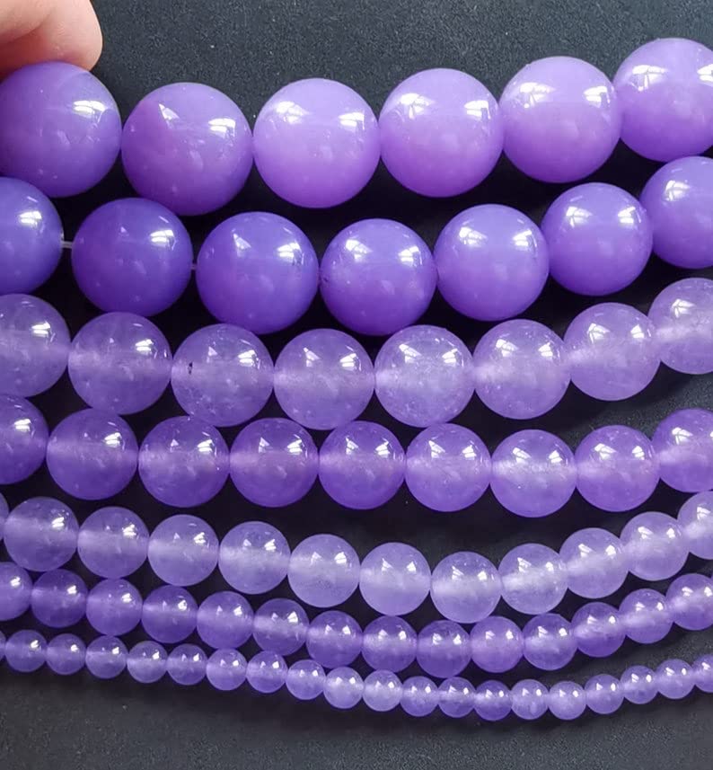 15 Strands Natural Smooth Lavender Jade Round Gemstone Loose Beads - 8mm - Purple