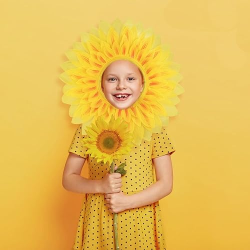 Miniatura 4 de Festivous Wishel - Cabeza de disfraz de girasol para niños y adultos, diadema de pétalos amarillos, decoración de fiesta, accesorios para fotos,