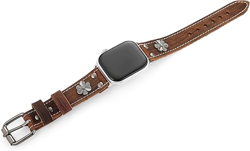 Miniatura 4 de AsAlways Compatible con correas de Apple Watch de 384041424445461.929 in, correas ajustables de cuero genuino resistentes para reloj inteligente