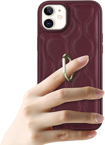 Miniatura 4 de Funda para iPhone 12 Mini con tarjetero, tarjetero de crédito, soporte de anillo de soporte y bloqueo RFID, piel sintética a prueba de golpes, para