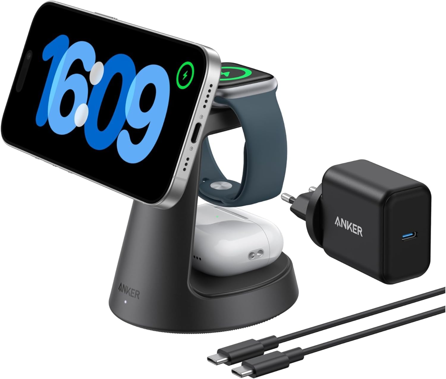 Anker Zolo Chargeur MagSafe Compatible Qi2 - Rapide 15W, Aimanté Pour IPhone 16/15/14/13, Idéal Pour Recharge Sans Fil Efficace