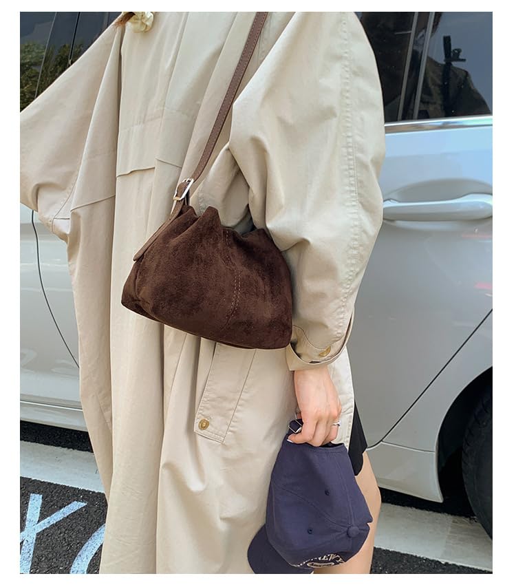 Suede Bucket Bags for Women Small Tote Shoulder Bag Handbags Chic Purses Satchel for Travel Work2