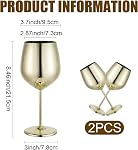 Ensemble de 2 verres à vin en acier inoxydable de 18 oz, verres à vin en métal doré avec tige, tumbler à vin incassable, élégants gobelets en acier inoxydable pour camping, pique-nique, extérieur, événement d'anniversaire