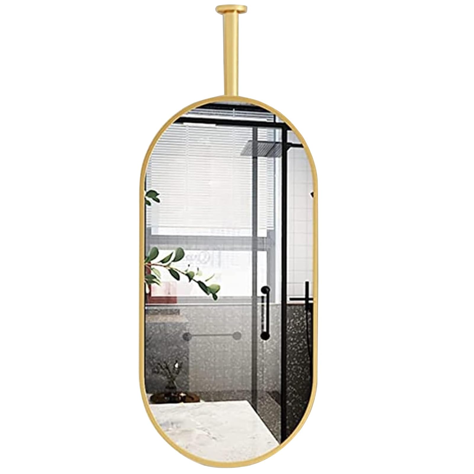 FGXHHS Oval Ceiling Mounted Hanging Rod Mirror, Gold Wall Living Room Vanity Make-up Decor - Customizable Ceiling/Hanging/Floating (Size : 40cmx60cm)