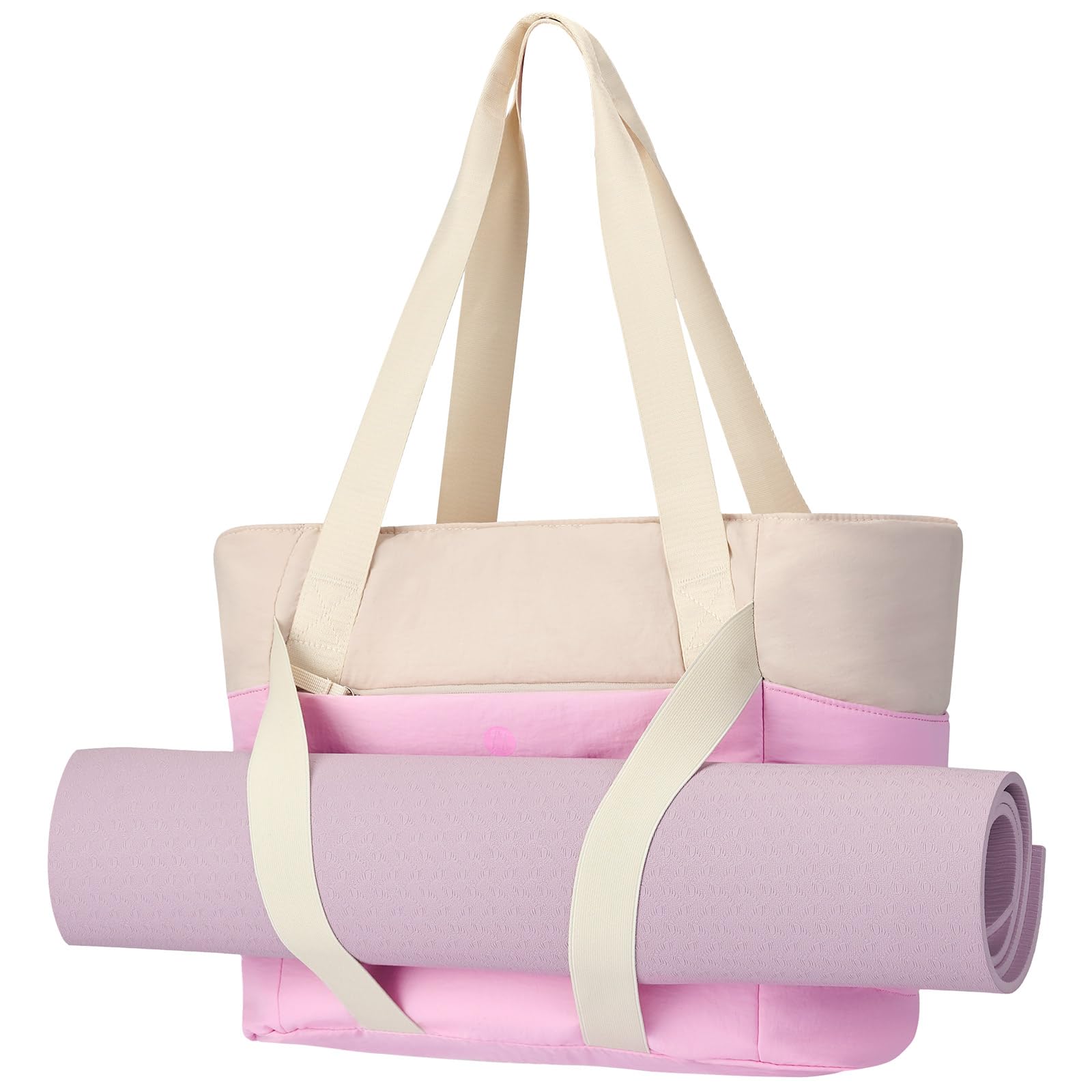 Fexkean Women's Yoga Mat Bag,Quilted Tote Bag with Zipper,Gym Bag with Straps for Yoga and Pilates Mats,Large Capacity Lightweight Sports/Travel Bag(XQ03-Pink)