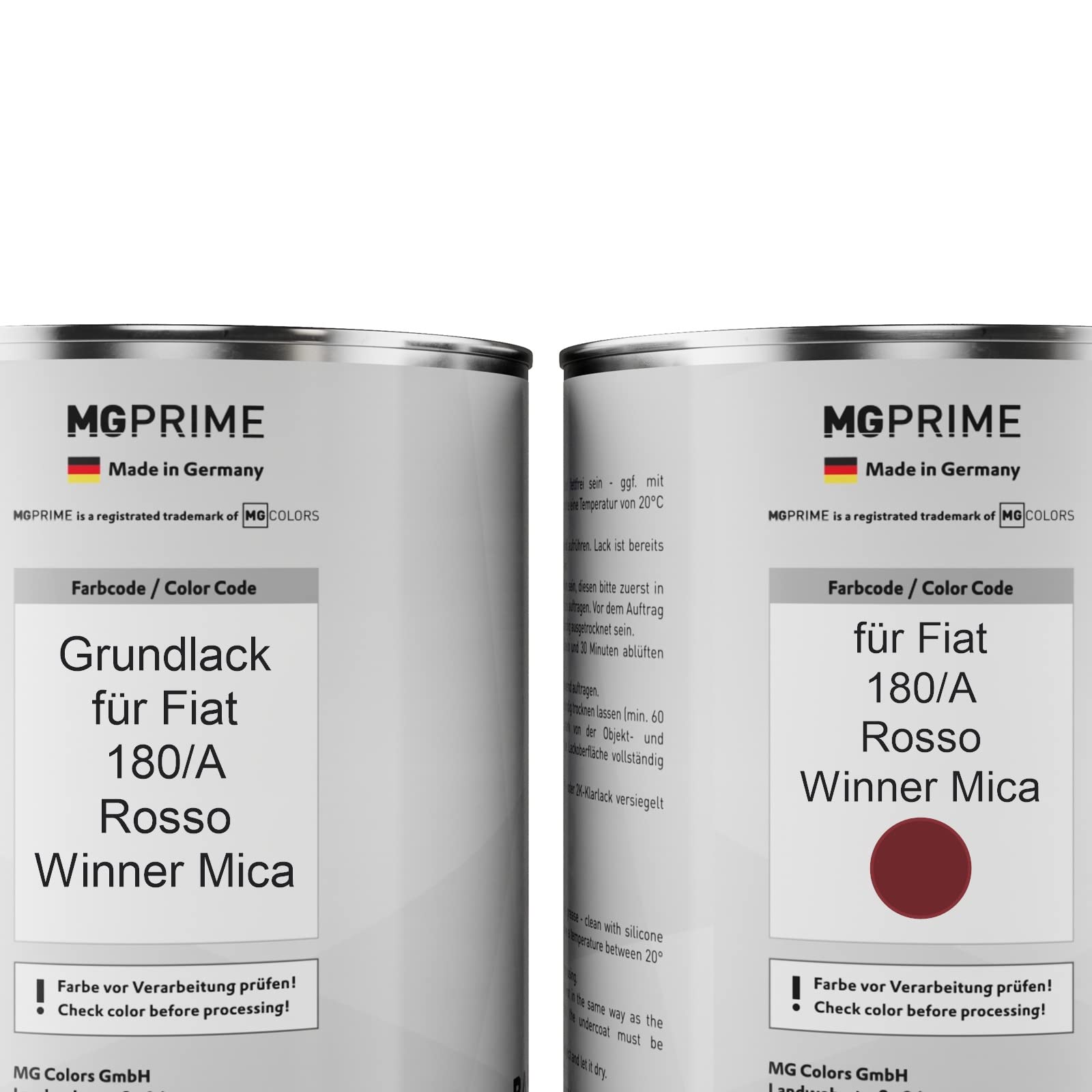MG PRIME Vernice per auto Kit barattolo per Fiat 180/A Rosso Winner Mica Vernice di fondo vernice di base 2K vernice trasparente indurente pronto all’uso 3,5L