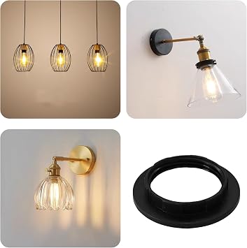 4Pcs E26 Lamp Shade Rings, Black Light Socket Ring Collar Rings, Lock Socket Replacement for Standard Base Threaded Lamp Holder, Inside Diameter 1-1/2 Inch (38mm)