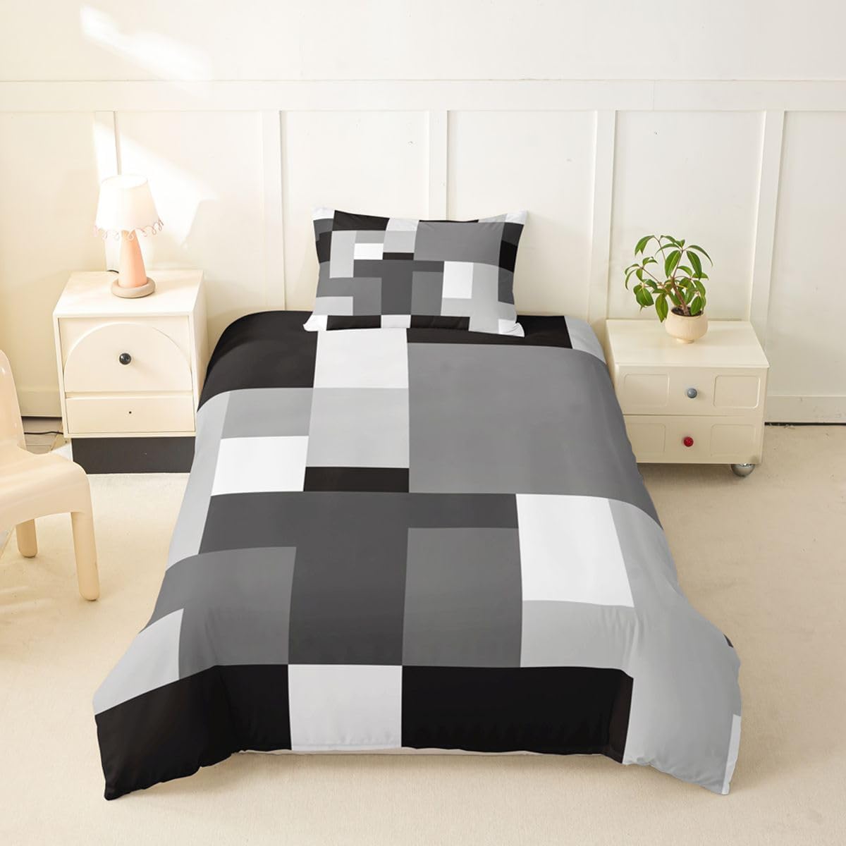 Feelyou Abstract Geometric Duvet Cover Toddler Size Neutral Art Bedding Set for Boys Girls Geometric Modern Comforter Cover Bedroom Decor 2Pcs