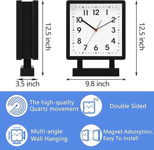 Miniatura 2 de BESTIME 66295A Reloj de pared de plástico de doble cara con marco negro. Reloj de estación clásico de diseño simple, estilo silencioso, elegante y