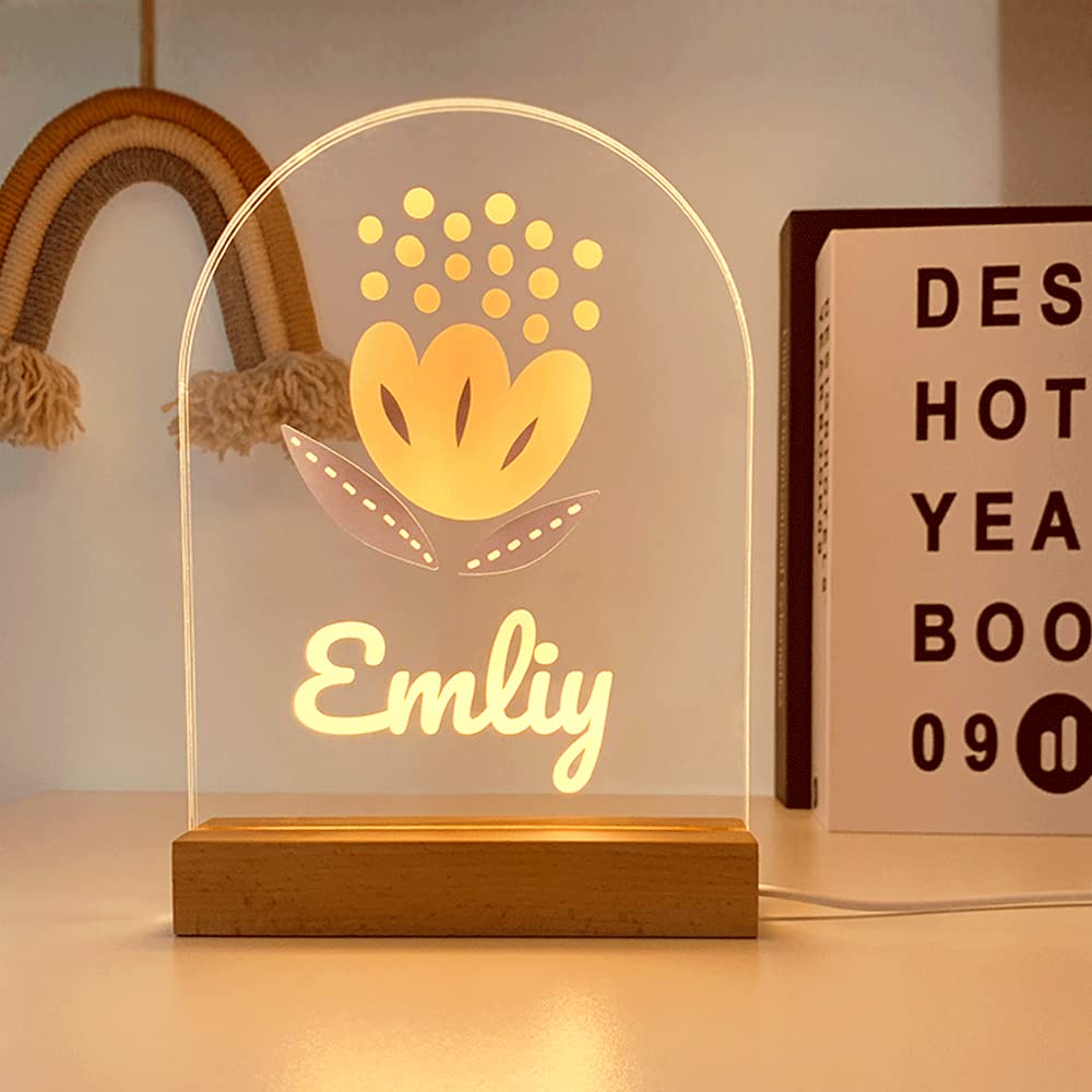 Wucidici Custom Name Night Light with Flower,Personalized Arcylic Lamp for Room Decorative,Customized Text Night Light for Kids Girls Boys Birthday Gift