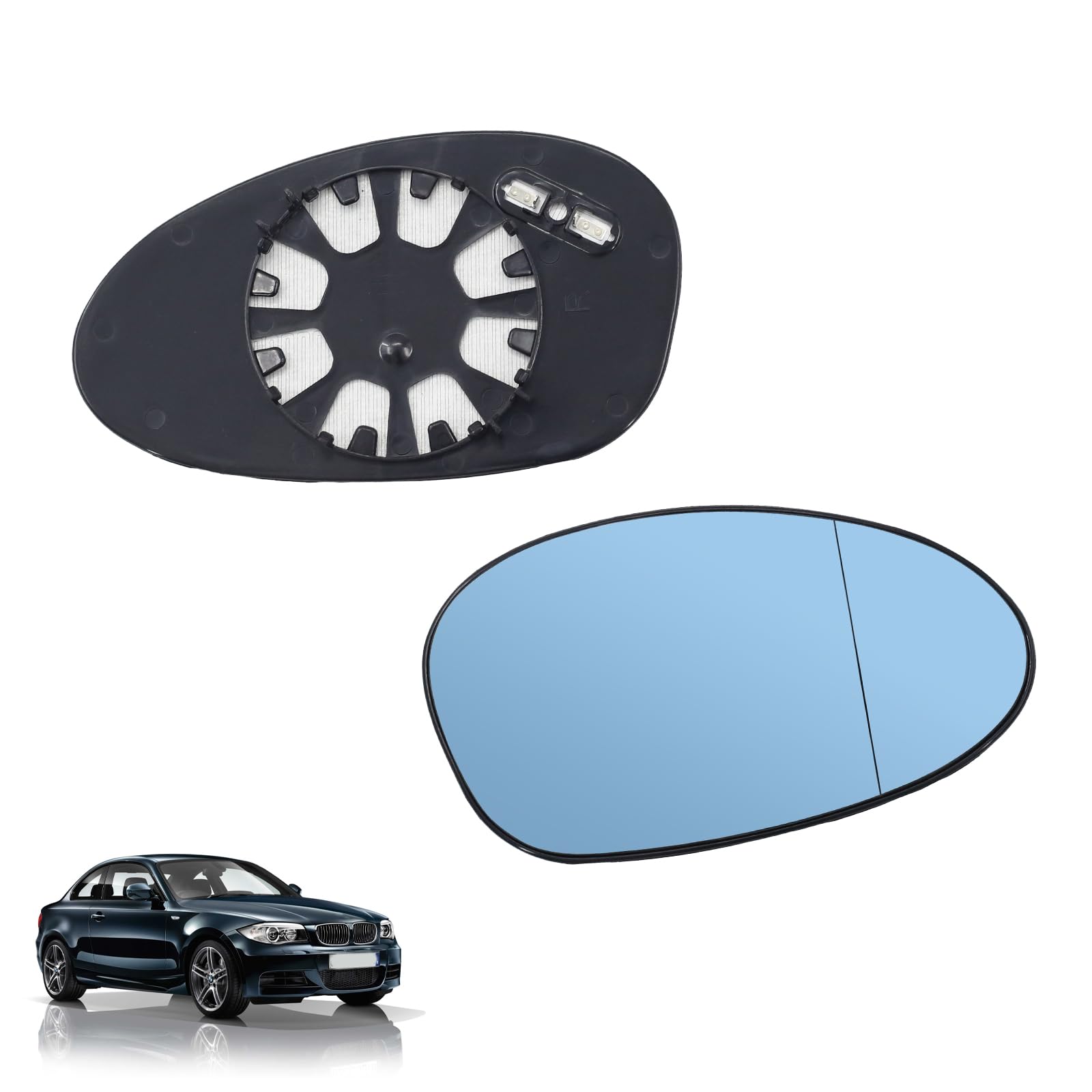 2x Außenspiegelglas Blau Getönt Heizbar für BMW 1er E81 E82 E87 E88 & 3er E90 E91 E92 E93, für E46 NUR für M3 (2000-2007 Clip-in), Spiegelglas Paar Links Rechts, Ersatz