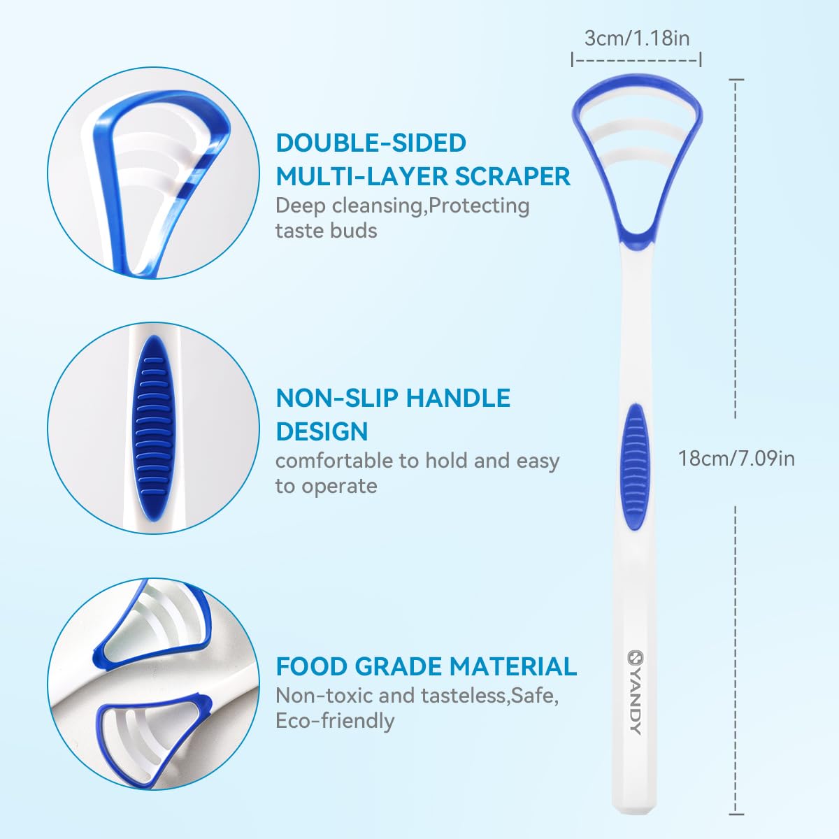 YANDY Rascador de lengua, cepillo de lengua para adultos y niños, fácil de usar, refresca el aliento y ayuda a eliminar el mal aliento (paquete de 2)