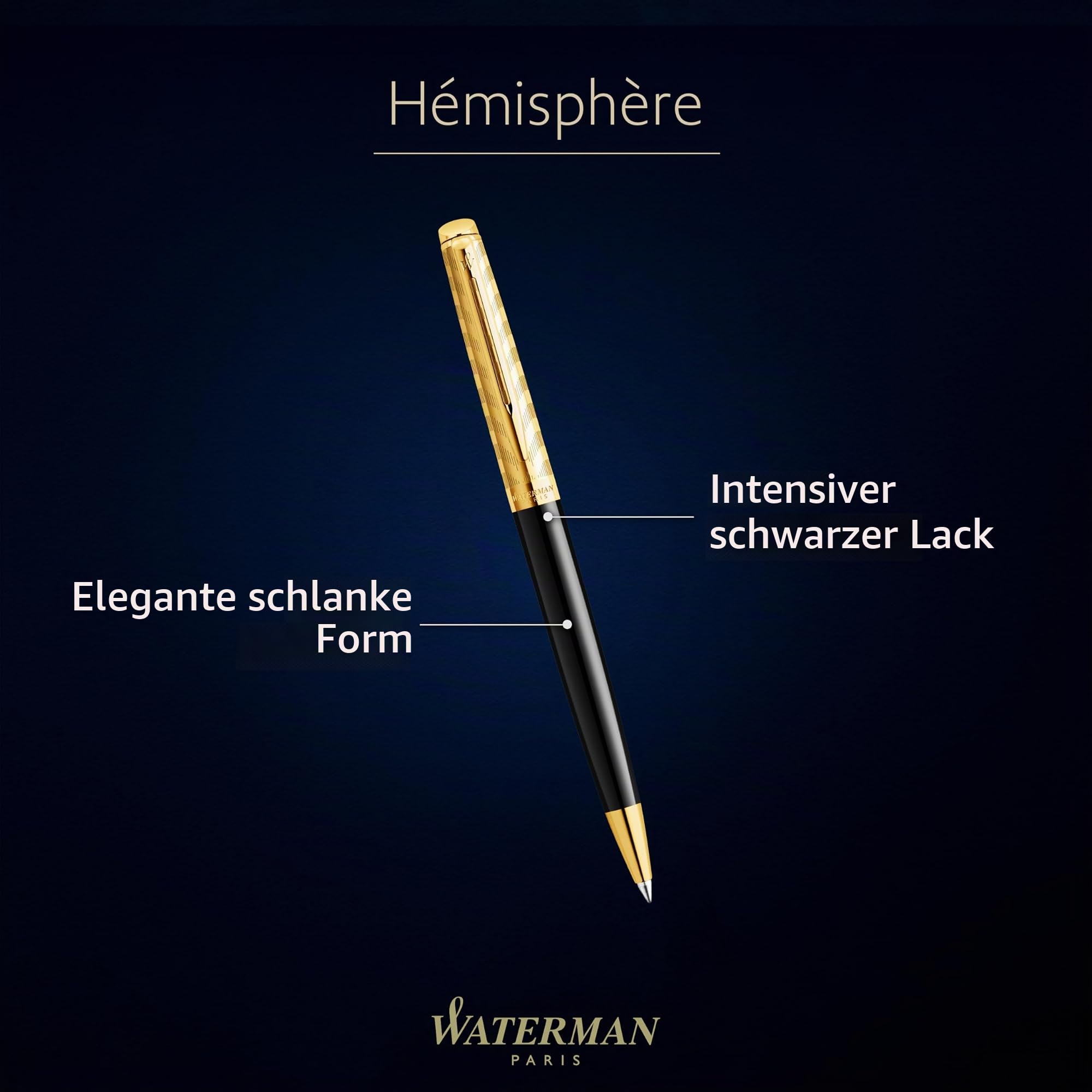 Waterman Hémisphère Tintenroller | Opera Kollektion | Schwarz und Gold | Feiner Spitze mit schwarzer Tinte Nachfüllen | Geschenkbox