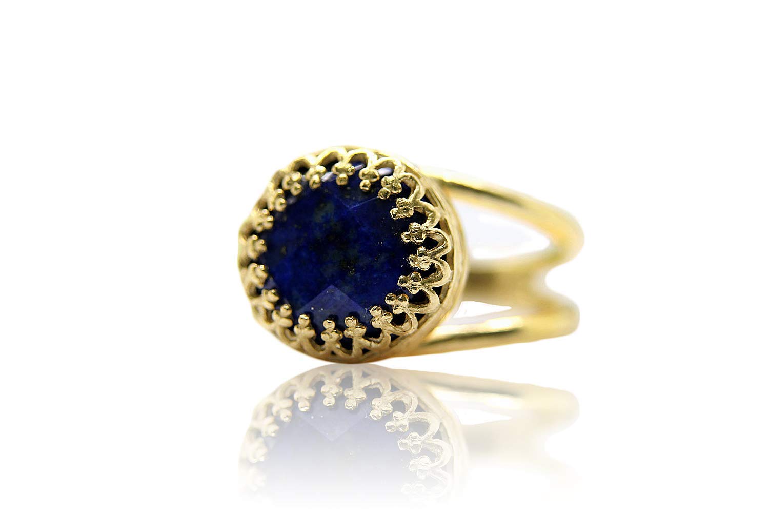 Flattering Lapis Lazuli Ring - Stunning Lapis Lazuli in 14K Gold-filled Band - Blue Ring for Any Occasion - Intricate 14k Gold Rings for Women - Handmade with With Box