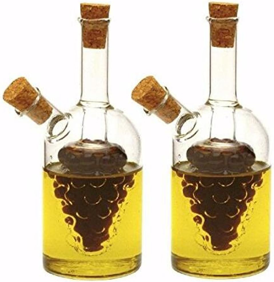 ELETON 2 in1 Hand blown Grape Shape Oil and Vinegar Bottle, Glass Olive Oil Dispenser Bottles Storage - 2 Piece Cruet