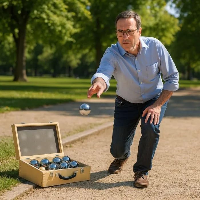 Divit Boule Set in Holzkoffer 8 Boule Pétanque Kugeln inklusive Schweinchen Zielkugel