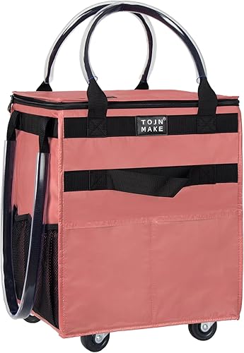 Miniatura 14 de Bolsa de comestibles reutilizable con ruedas, carrito de compras, bolsa con ruedas con 8 bolsillos y cubierta con cremallera, plegable, asas