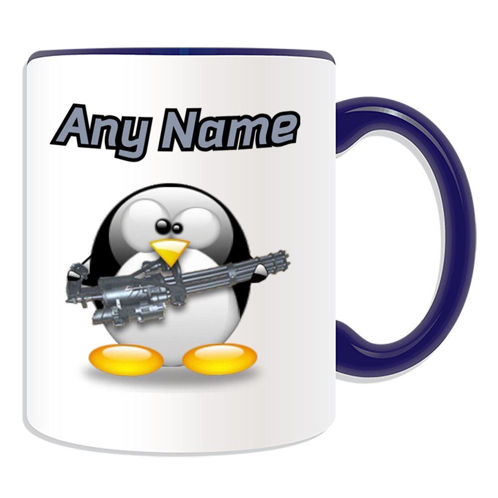 UNIGIFT Personalised Gift - Gun Mug (Penguin Costume Design Colour) Name Message Unique Silly Funny Novelty Army Armed Forces Soldier War Weapon Career Occupation Job Work 007 Paintball Game Cool
