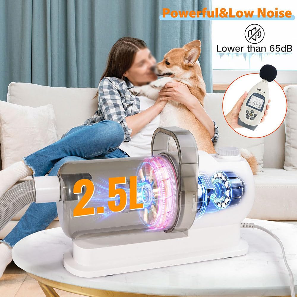 Kit Per La Toelettatura Dei Cani, Aspirapolvere Per La Toelettatura Degli Animali Domestici, Aspirapolvere Per Cani Con Contenitore Antipolvere Da 2,5 L Con 6 Strumenti
