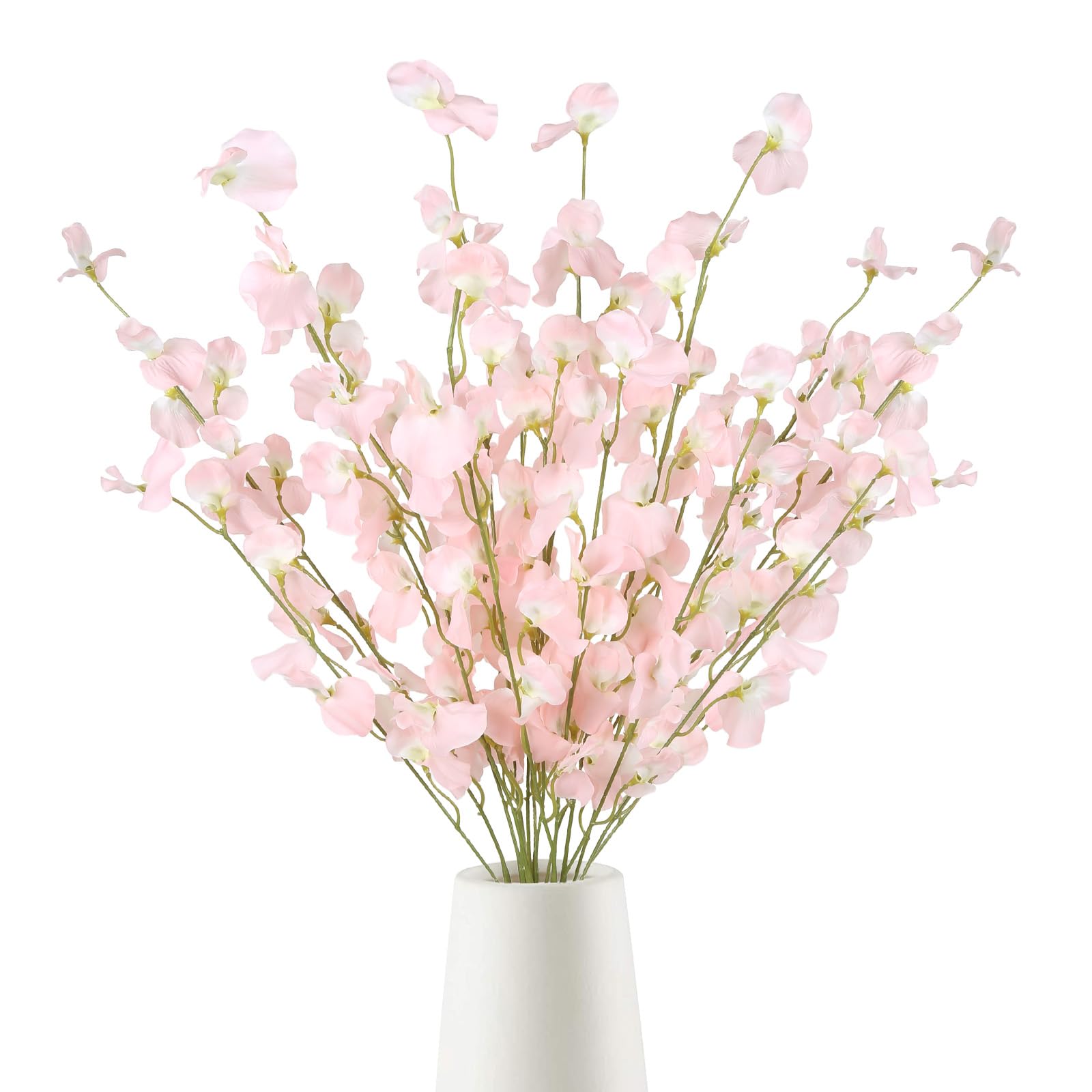 IPOPU 8PCS Artificial Sweet Pea Flowers 39" Fake Pink Flowers Long Stem Artificial Flowers for Tall Vase Wedding Party Home Decoration(Light Pink)
