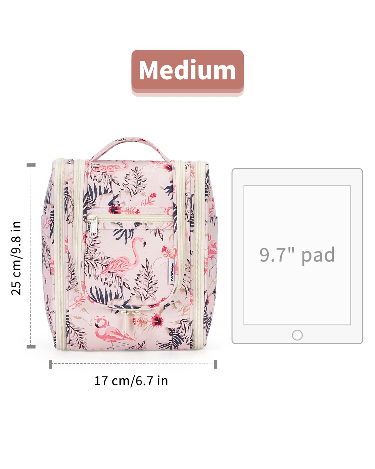 Narwey Small Hanging Toiletry Bag Women Travel Makeup Bag Organizer Toiletries Bag for Travel Size Essentials Accessories Cosmetics(Medium, Beige Bird)