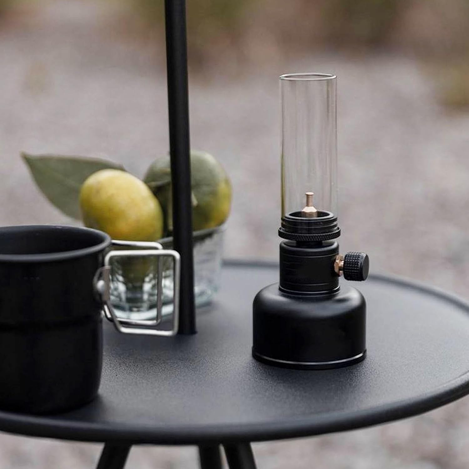 Camping Gas Lamp with Empty Tank, Retro Gas Coreless Candle Lamp, Flat Gas Straight Candle Lamp, Butane Gas Camping Lights Outdoor Emergency Essential for Outdoor Camping Patio Picnic(Black)
