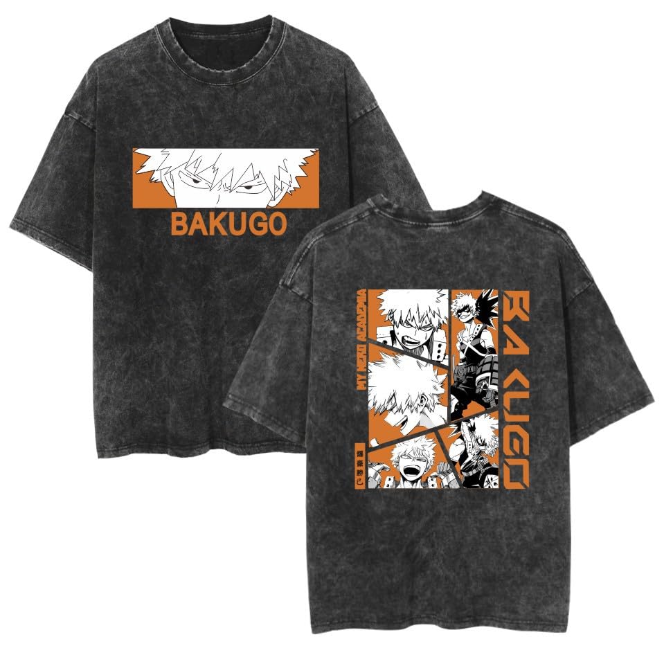 My Hero Academia T-Shirts Délavés Vintage À Manches Courtes Anime Graphique Haute Qualité Hip Hop Mode Été Adolescent Streetwear (TP,Color 03)