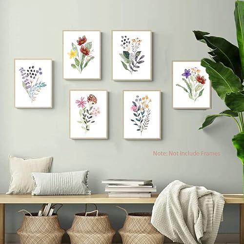 Miniatura 2 de XUOIAYNB Impresión artística minimalista de flores silvestres en acuarela, lienzo de hojas de plantas botánicas modernas (12 x 16 x 6 piezas, sin