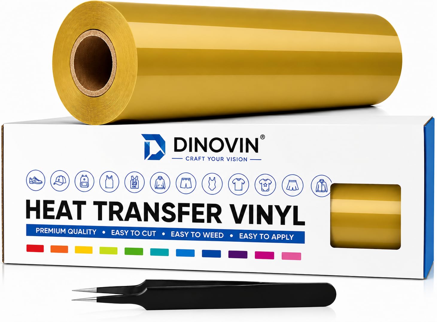 10" x 5 ft Heat Transfer Vinyl Roll for Fabric, T-Shirts, Pillow | Easy Cut & Weed HTV Iron-On Vinyll, Permanent Adhesive Craft Film for DIY Apparel Design (Golden)-image-13