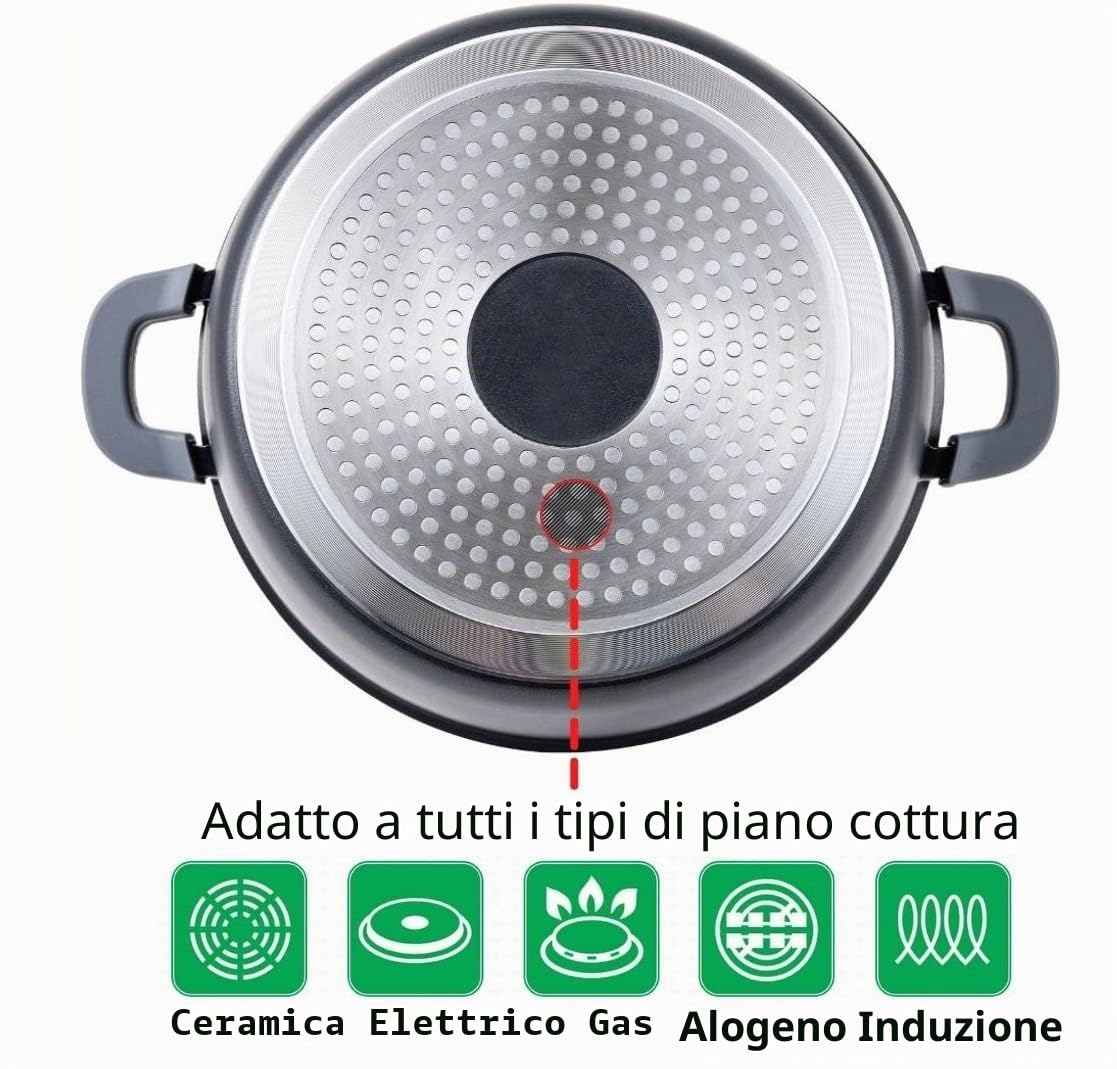 Padella Ø 40 cm con coperchio in vetro, padella da portata, padella per cottura a induzione, in alluminio pressofuso e rivestimento in marmo