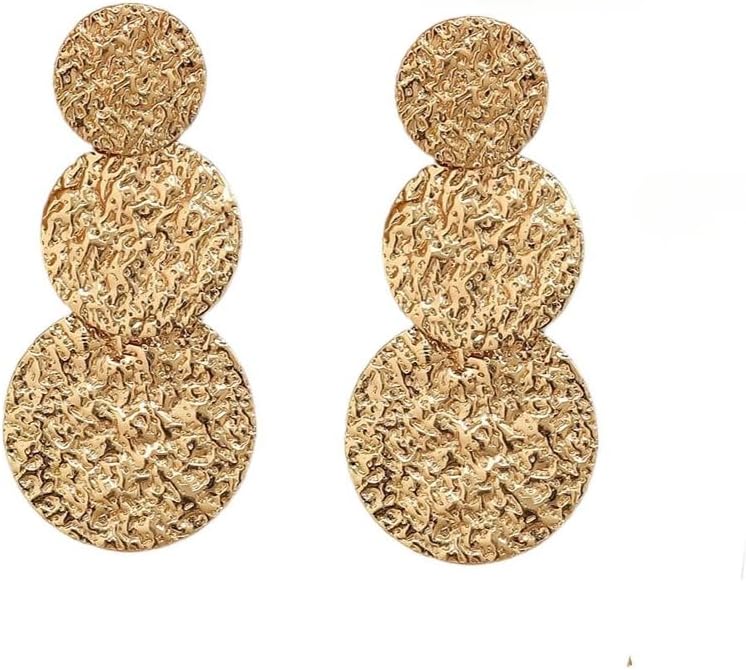 Gold Chunky Hammered Plated Disc Dangle Drop Earrings for Women, Statement Vintage Silver Geometric Circle Dangling Earring Trendy Party Jewelry Gifts - Image 8