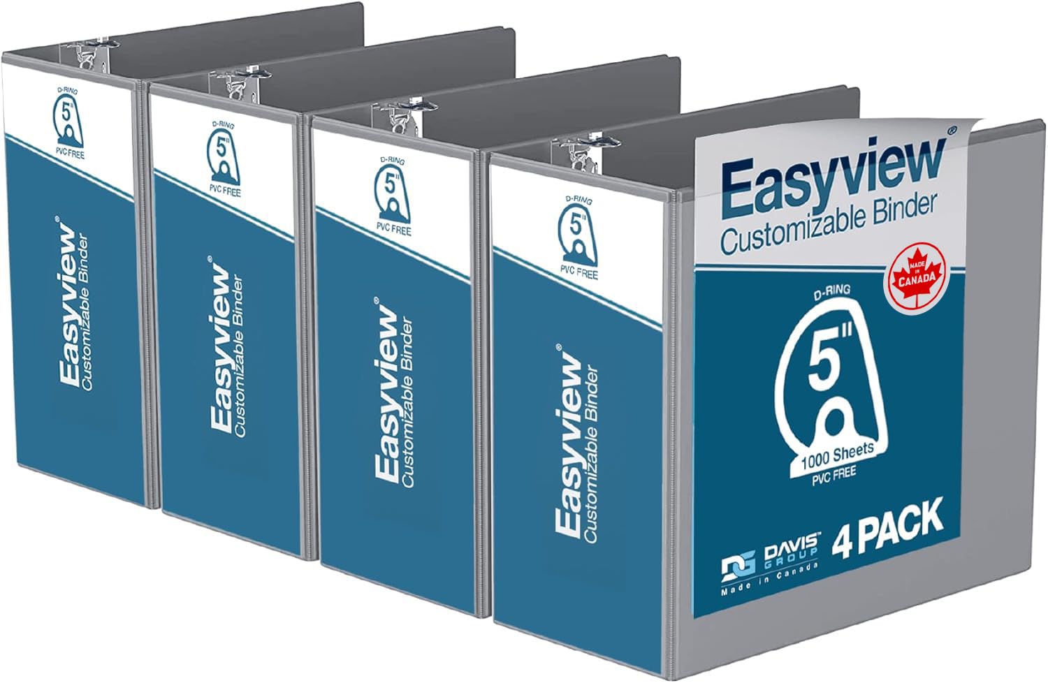 Easyview Premium, Angle D Ring, Customizable, View Binder, 4 Pack (5", Grey) โ image 1