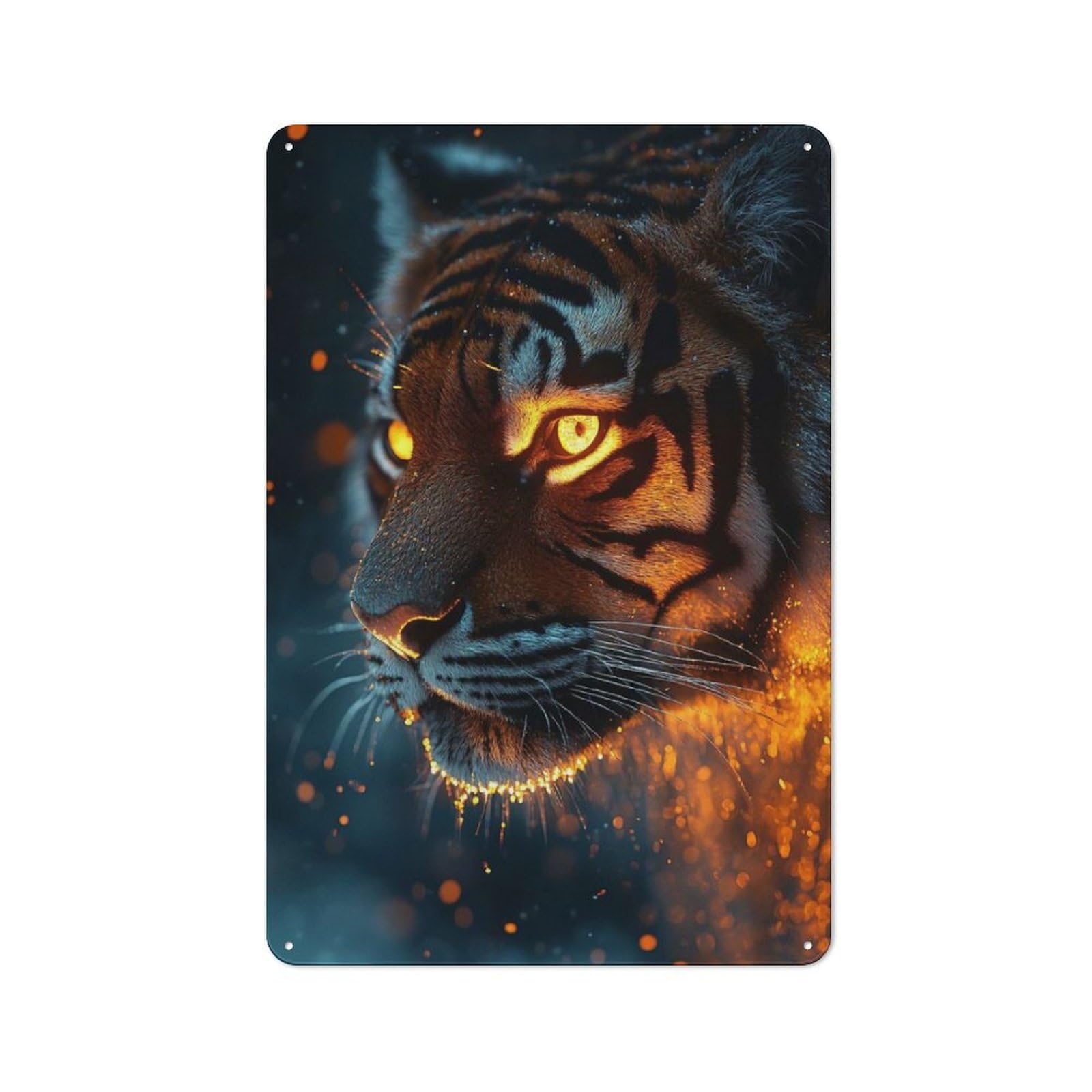 Metal Wall Sign 30x20cm Featuring Fiery Tiger Portrait for Living Room Wall, for Feature Wall Decorators