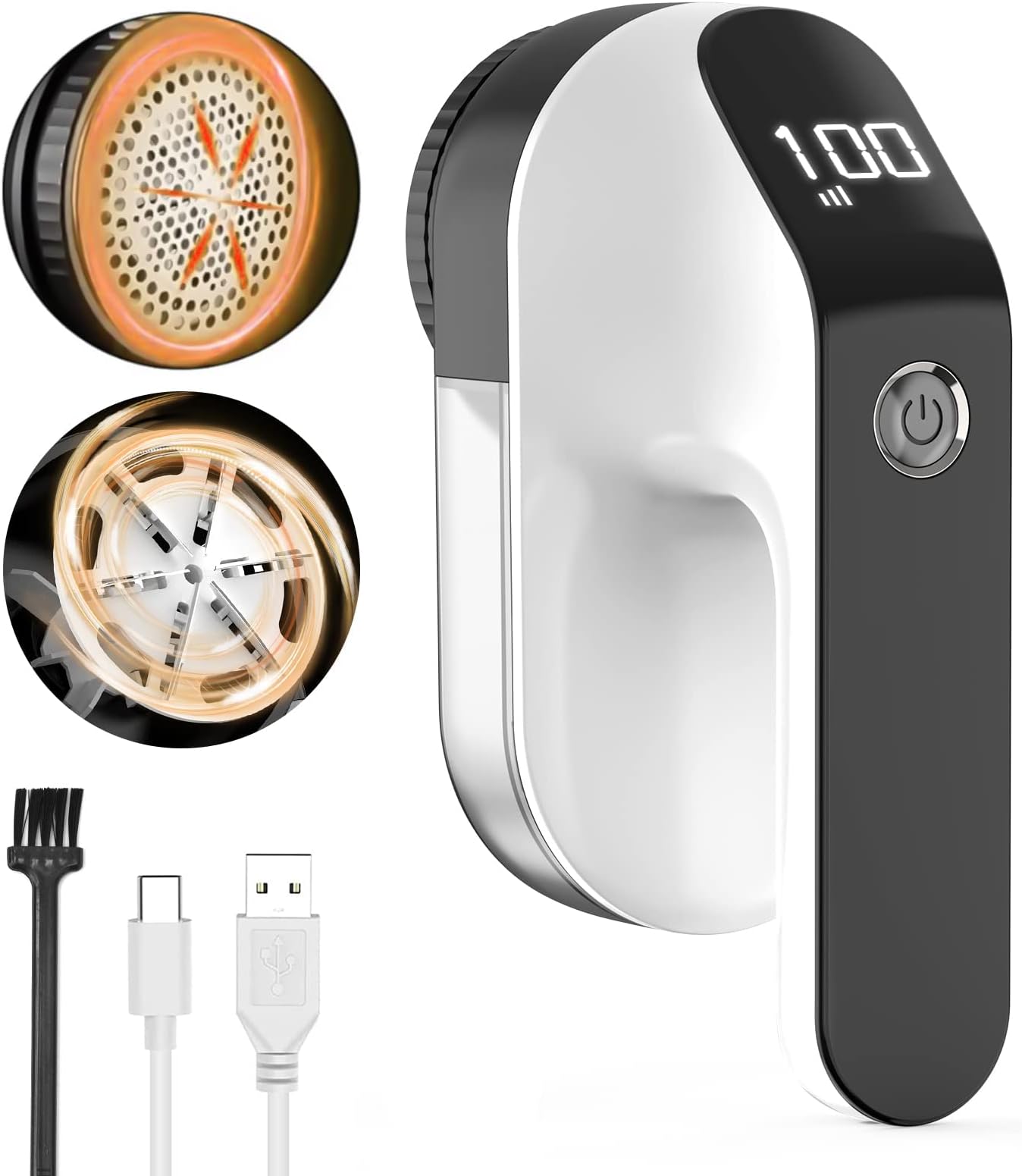 TERRIFI Electric Lint Remover,Rechargeable Fabric Shaver Bobble Remover,3 Speed, 6-Leaf Blade, LED Display, USB Charging, Debobbler with Dual Protection for Clothes, Bedding, Carpet