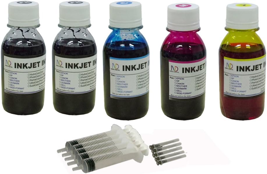 ND R@ 5X100ml(2BK+3C) Refill Ink kit with Syringes for Epson 786 XL T786XL T788 788XXL Workforce Pro WF-4630 Pro WF-4640 Pro WF-5110 Pro WF-5190 Pro WF-5620 Pro WF-5690