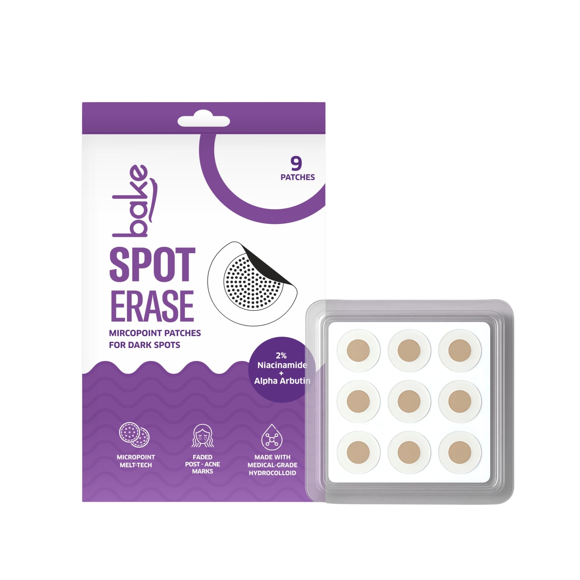 BAKE Spot Erase Micropoint Patches (9 Patches) for Dark Spots with 2% Niacinamide, Kojic Acid & Alpha Arbutin | For Acne Marks, Pigmentation, Dark Spots | 176 Melt-Tech Microneedles | Post Acne Breakouts & Dark Spots - 9 Patches-image-4